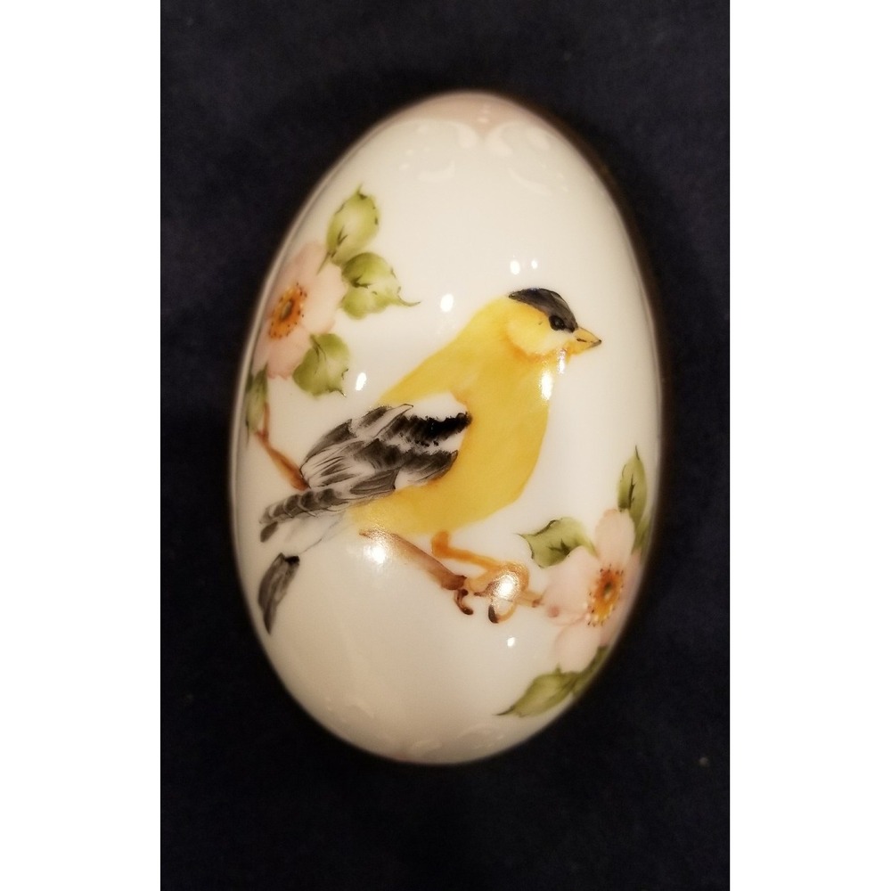 Large Vintage Hand Painted Porcelain Egg Trinket Signed Lewis